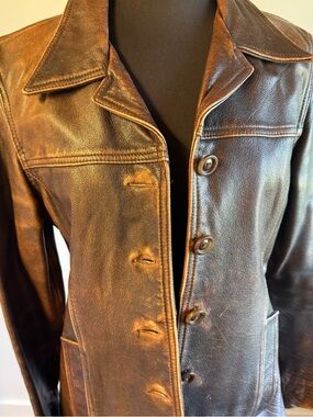 Women's Brown Leather Button-Front Jacket